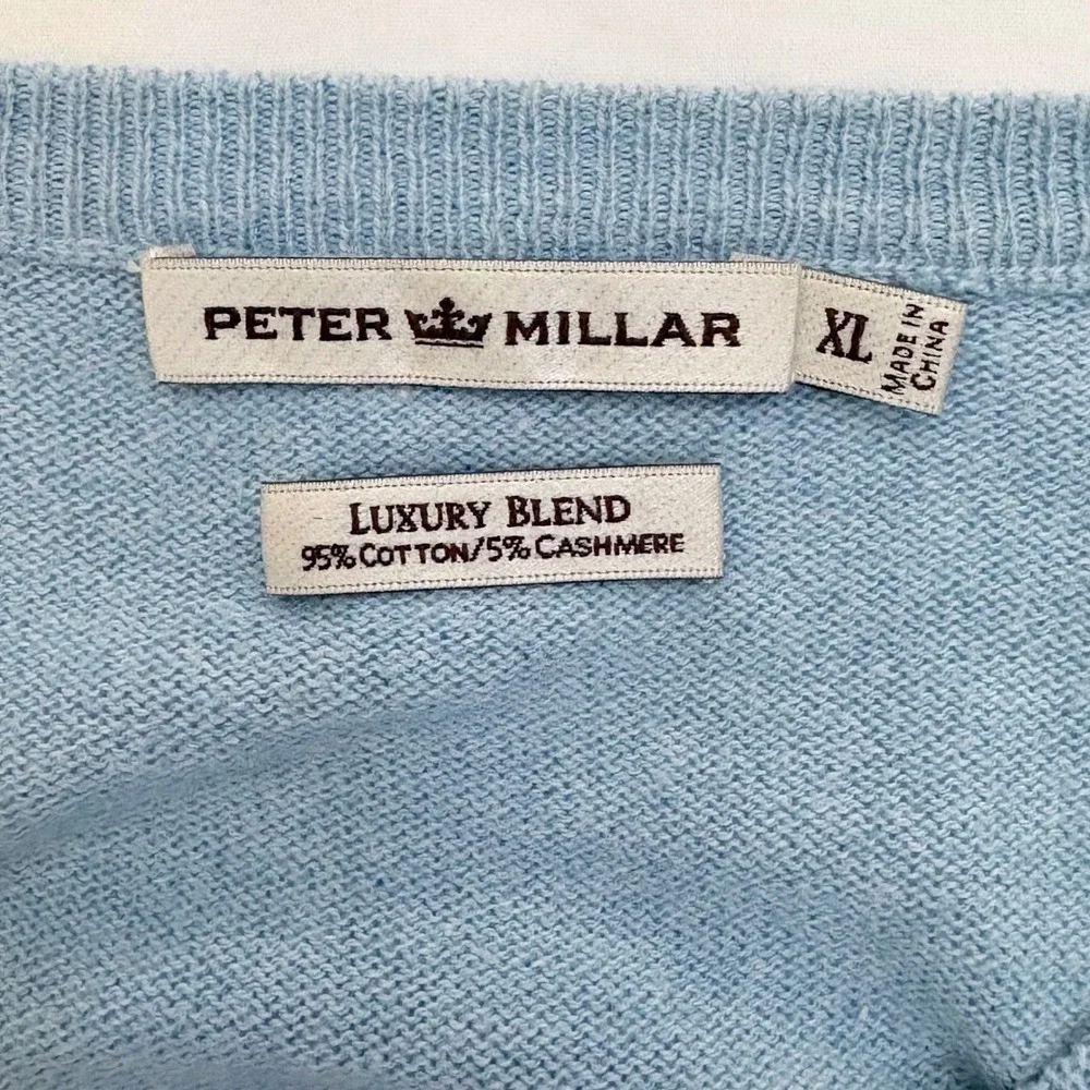 Peter Millar‎ Sweater Mens XL Light Blue Cotton Cashmere Blend V-Neck Luxury